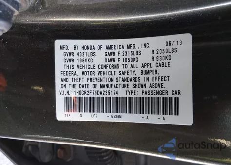 2013 Honda Accord Ex из США, поврежденный, VIN 1HGCR2F75DA235174